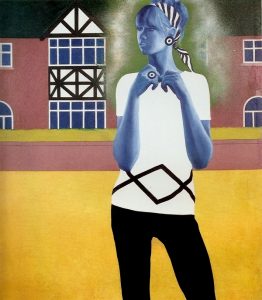 “Mulher com Brinco Azul e Branco”. Óleo sobre tela, 86 x 76 cm. Sem data.
